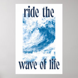 Ocean Wave Art Print Indigo Hokusai Style Surf ポスター