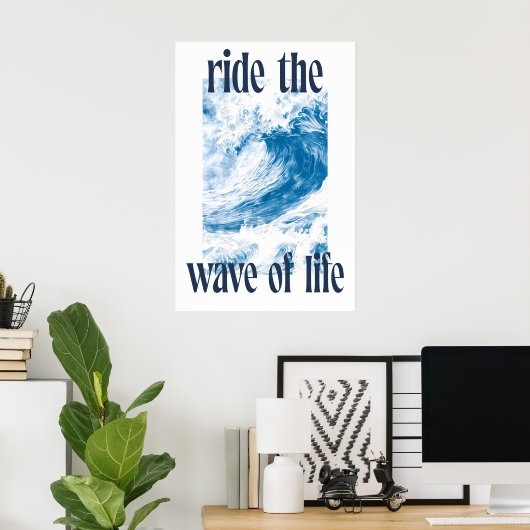 Ocean Wave Art Print Indigo Hokusai Style Surf ポスター (ホームオフィス)