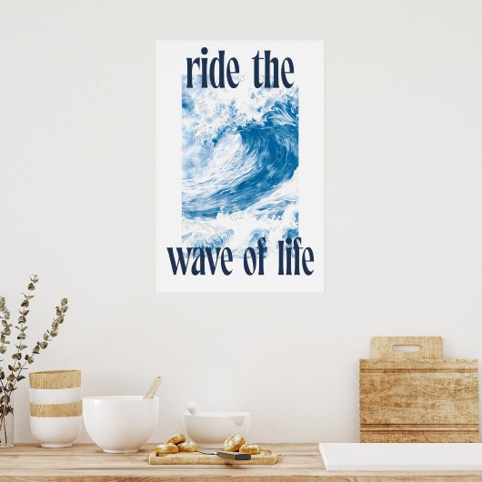 Ocean Wave Art Print Indigo Hokusai Style Surf ポスター (キッチン)