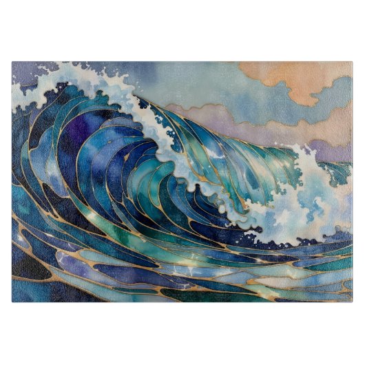Ocean Wave Blue Gold Cutting Board カッティングボード (正面)