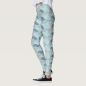 Ocean Wave Blue Grey Leggings レギンス (左)
