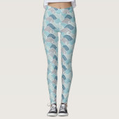 Ocean Wave Blue Grey Leggings レギンス (正面)