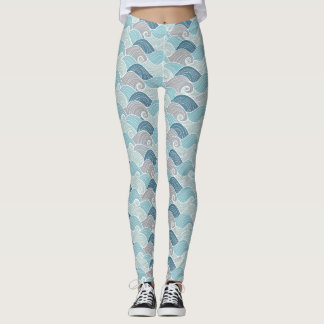 Ocean Wave Blue Grey Leggings レギンス
