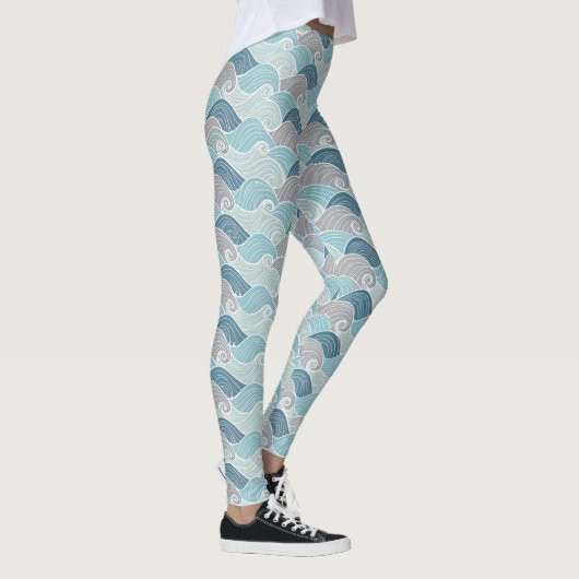 Ocean Wave Blue Grey Leggings レギンス (右)