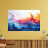 Ocean Wave Fluid Art Sunset Glow Abstract キャンバスプリント (インサイチュ (リビング))