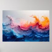 Ocean Wave Fluid Art Sunset Glow Abstract ポスター (正面)