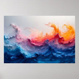 Ocean Wave Fluid Art Sunset Glow Abstract ポスター