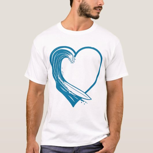 Ocean Wave Heart Design Tシャツ (正面)