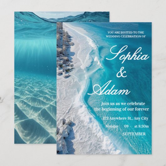 Ocean Wave Luxury Invitation 招待状 (正面/裏面)