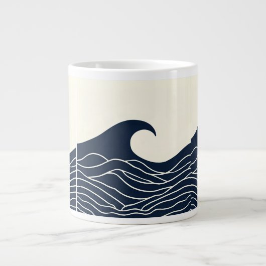 Ocean Wave Silhouette Coastal Mug ジャンボコーヒーマグカップ (正面)