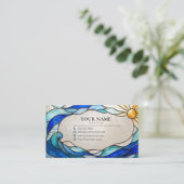 Ocean Wave Sun Stained Glass Business Card 名刺 (スタンド正面)