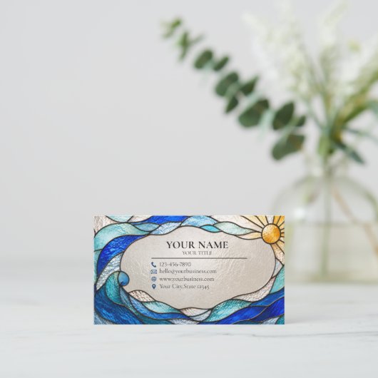 Ocean Wave Sun Stained Glass Business Card 名刺 (スタンド正面)