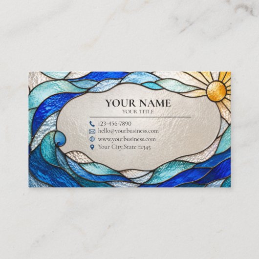 Ocean Wave Sun Stained Glass Business Card 名刺 (正面)