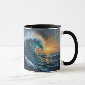 Ocean Wave Sunset Art – Abstract Sea Design マグカップ
