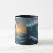 Ocean Wave Sunset Art – Abstract Sea Design  マグカップ (中央)