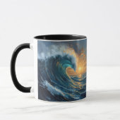 Ocean Wave Sunset Art – Abstract Sea Design  マグカップ (左)