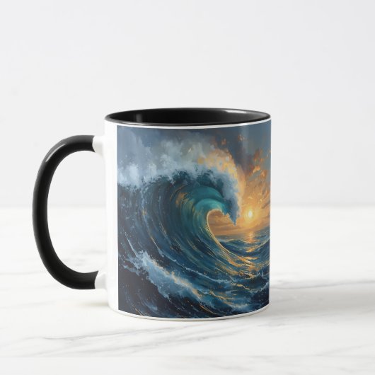 Ocean Wave Sunset Art – Abstract Sea Design  マグカップ (左)