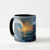 Ocean Wave Sunset Art – Abstract Sea Design  マグカップ (正面左)