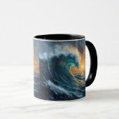 Ocean Wave Sunset Art – Abstract Sea Design  マグカップ (正面右)