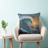 Ocean Wave Sunset Throw Pillow – Abstract Sea Art  クッション (椅子)