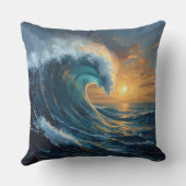 Ocean Wave Sunset Throw Pillow – Abstract Sea Art  クッション (裏面)
