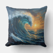 Ocean Wave Sunset Throw Pillow – Abstract Sea Art  クッション (正面)