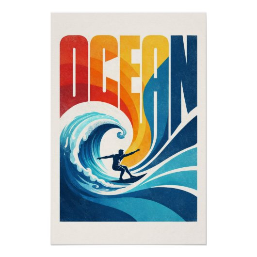 OCEAN Wave Surfer – レトロサーフライフスタイルアート ポスター (正面)