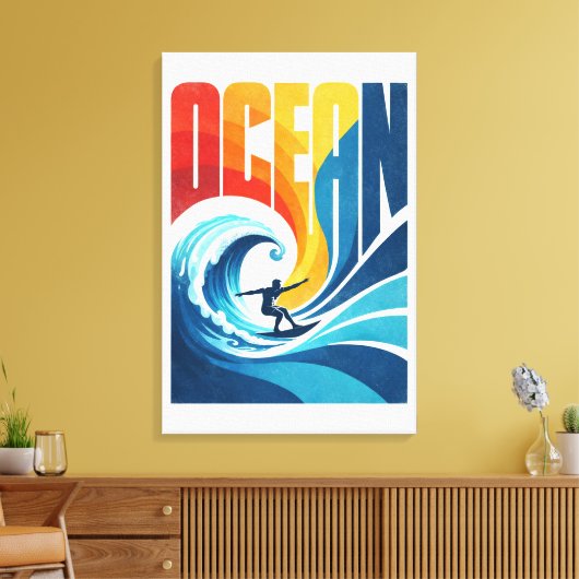 OCEAN Wave Surfer – Retro Surf Lifestyle Art キャンバスプリント (インサイチュ (リビング))
