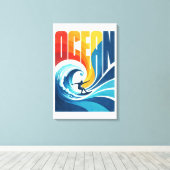 OCEAN Wave Surfer – Retro Surf Lifestyle Art キャンバスプリント (インサイチュ (ウッドフロア))
