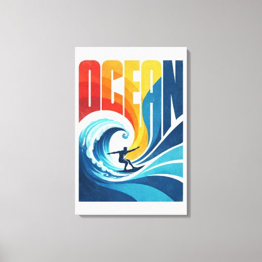 OCEAN Wave Surfer – Retro Surf Lifestyle Art キャンバスプリント (正面)