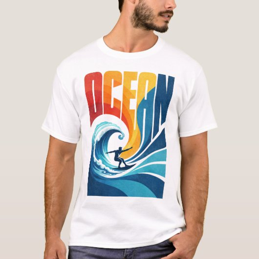 OCEAN Wave Surfer – Retro Surf Lifestyle Art Tシャツ (正面)