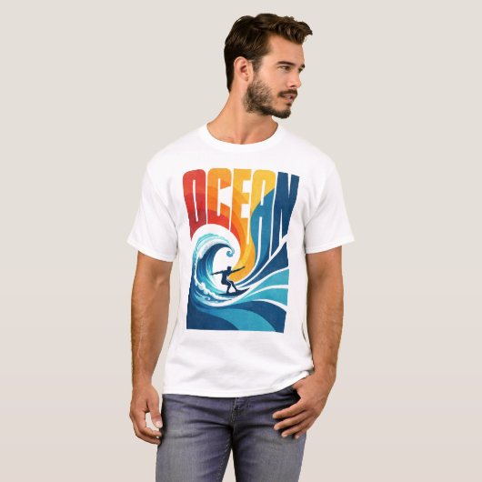 OCEAN Wave Surfer – Retro Surf Lifestyle Art Tシャツ (正面フル)