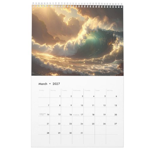 OCEAN WAVES - 2026 -  カレンダー (3月 2027)
