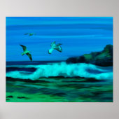 Ocean, Waves and Coastline Digital Art Painting ポスター (正面)