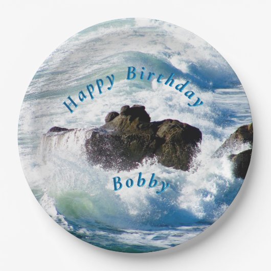 Ocean Waves Birthday Paper Plate ペーパープレート (正面)