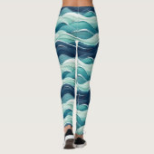 Ocean Waves Blue Coastal Beach Pattern レギンス (裏面)