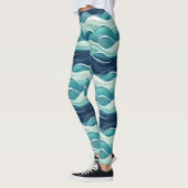Ocean Waves Blue Coastal Beach Pattern レギンス (左)