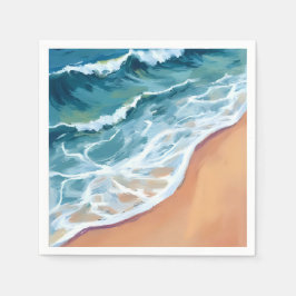 Ocean Waves Blue Watercolor Coastal スタンダードカクテルナプキン