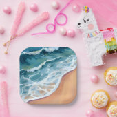 Ocean Waves Blue Watercolor Coastal ペーパープレート (パーティー)