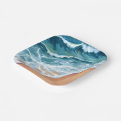Ocean Waves Blue Watercolor Coastal ペーパープレート (傾斜あり)