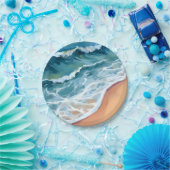 Ocean Waves Blue Watercolor Coastal ペーパープレート (パーティー)