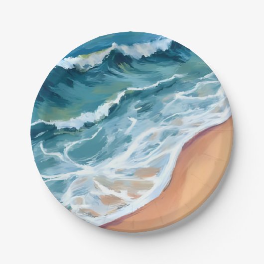 Ocean Waves Blue Watercolor Coastal ペーパープレート (正面)