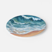 Ocean Waves Blue Watercolor Coastal ペーパープレート (アングル)