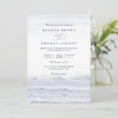 Ocean Waves Blue White Watercolor QR Code Wedding 招待状 (スタンド正面)