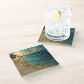 Ocean Waves Coastal Art Decor ガラスコースター (アングル)