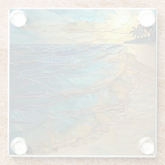 Ocean Waves Coastal Art Decor ガラスコースター (裏面)