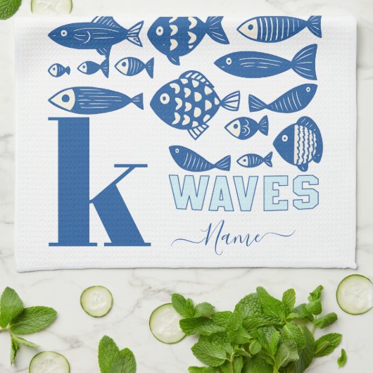 Ocean Waves Coastal Fish Kitchen Towel – Nautical  キッチンタオル (折り畳み)
