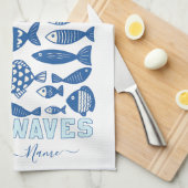 Ocean Waves Coastal Fish Kitchen Towel – Nautical  キッチンタオル (四つ折り)