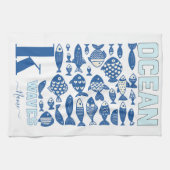 Ocean Waves Coastal Fish Kitchen Towel – Nautical  キッチンタオル (横)
