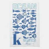 Ocean Waves Coastal Fish Kitchen Towel – Nautical  キッチンタオル (縦)